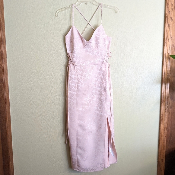 Top Shop Dress Midi Baby Pink Lace Up Corset Satin Jacquard Size 2 - Picture 3 of 17